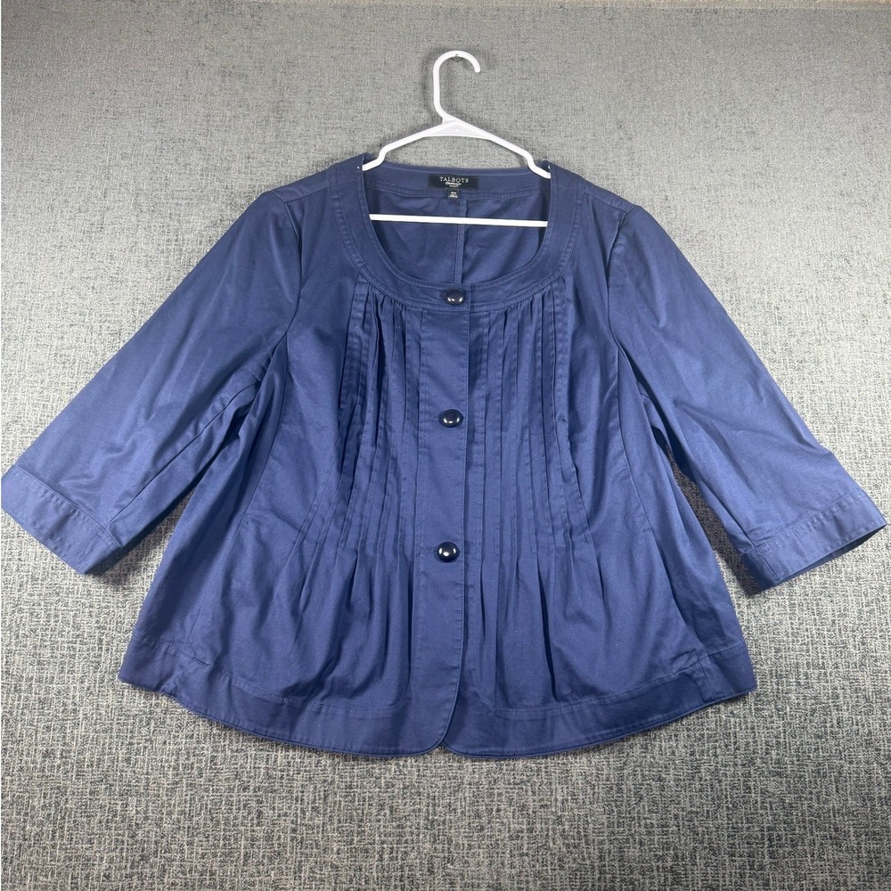 Talbots Woman Navy Blue Pleated Swing Jacket 3/4 Sleeve Size 16W